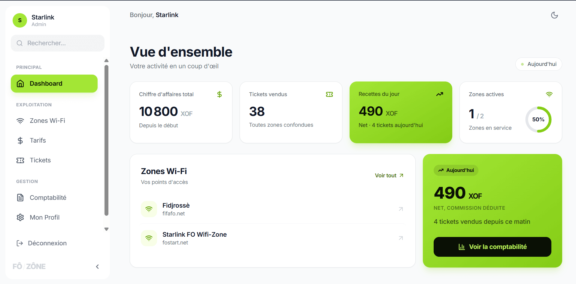FÔ-ZÔNE — Wi-Fi · Ticketing interface